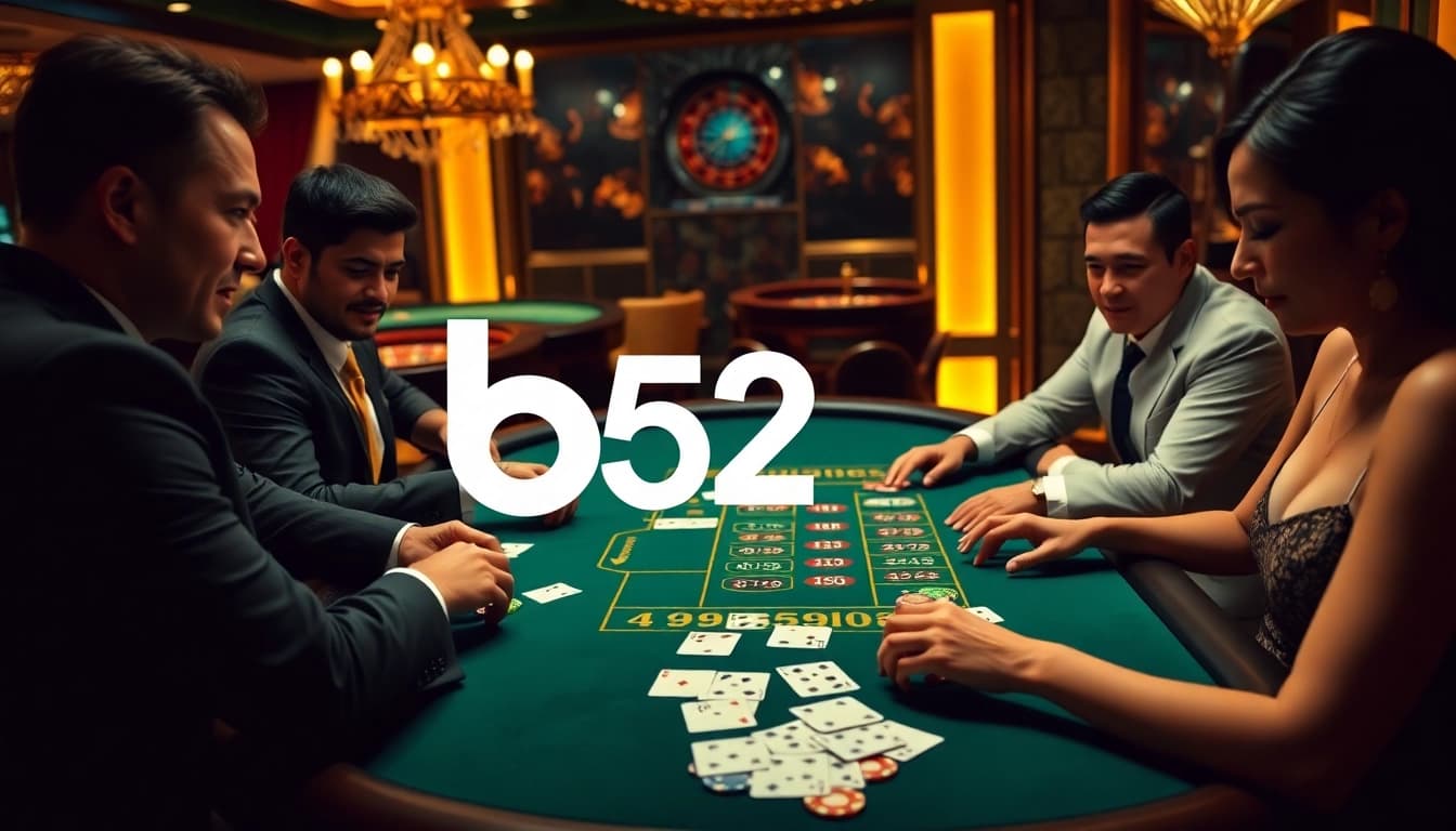 Players enjoying an exciting b52 poker game with vibrant chips and elegant ambiance.