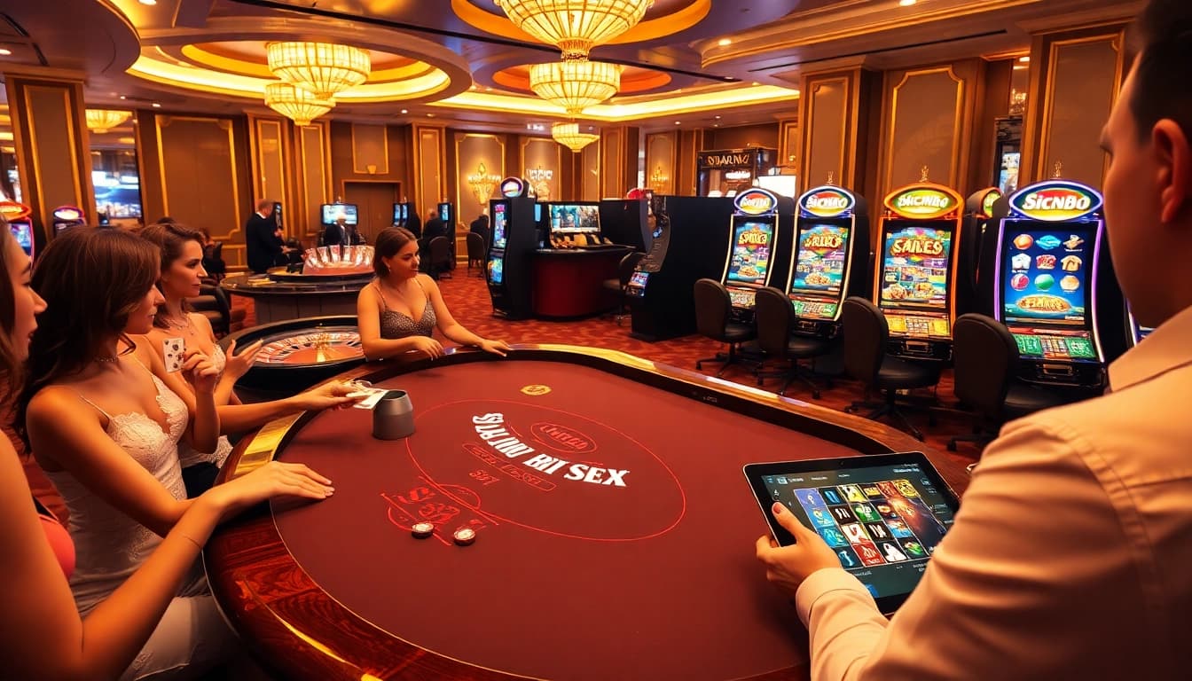 Engaging scene of gamblers at Nhà Cái S8 blackjack table, embodying excitement and luxury.