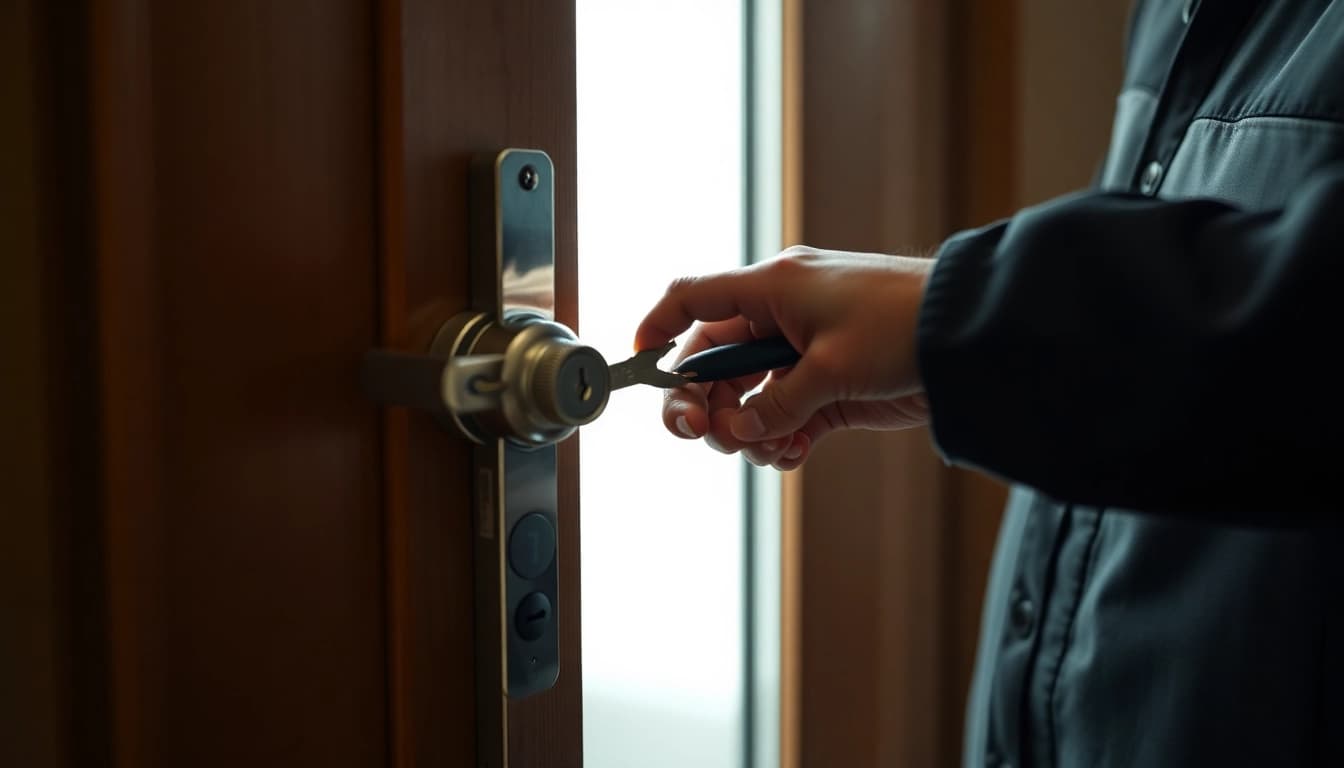 Schlüsseldienst Pforzheim öffnet eine Tür beschädigungsfrei mit modernem Werkzeug.