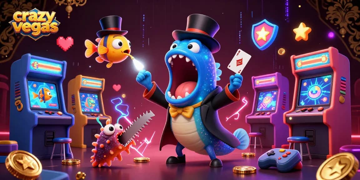 Experience crazyvegas in a magical card performance by animated sea creatures in a vibrant casino scene.