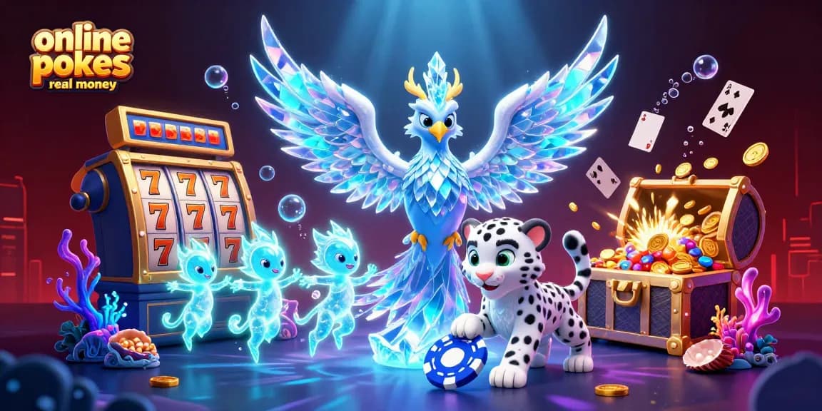 Engage with online pokies real money in a vibrant 3D illustration featuring mythical characters and casino elements.