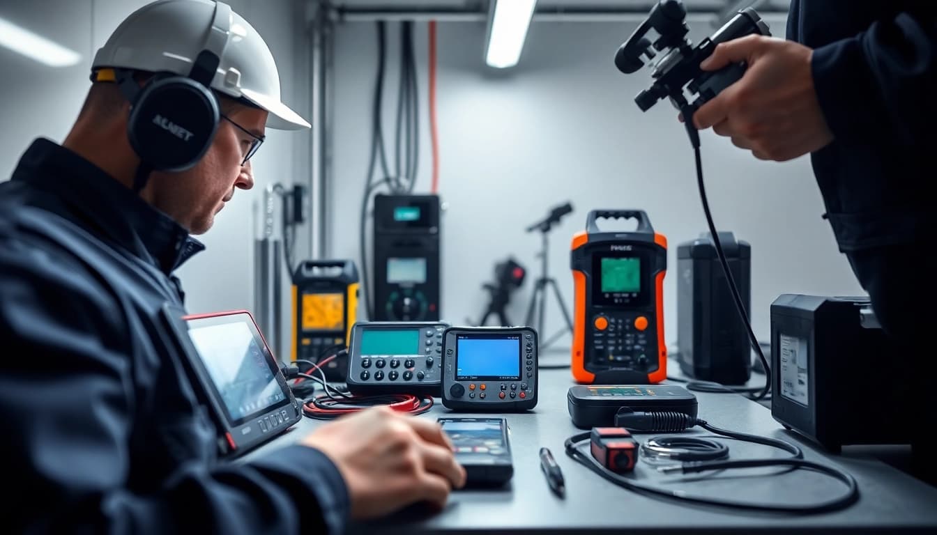 Inspecting mobile devices during Prüfung ortsveränderlicher elektrischer Betriebsmittel for safety and compliance.