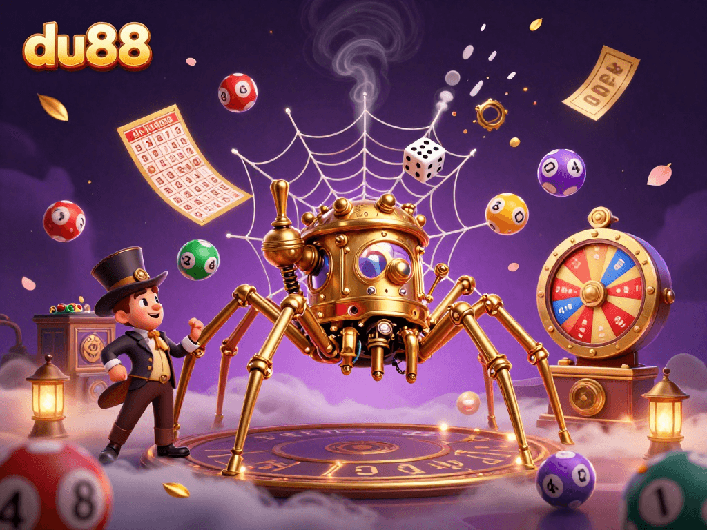Catch the excitement at du88 with a dazzling steampunk casino scene featuring dynamic lottery elements.