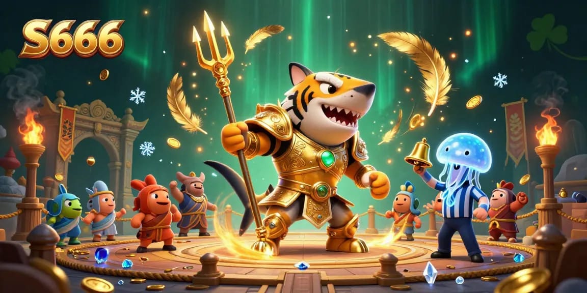 Experience the thrill of S666 with a tiger shark gladiator in a dynamic underwater arena.