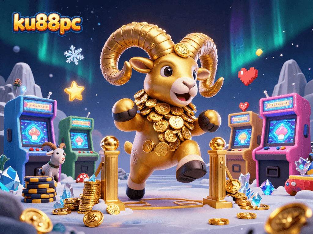 Experience exciting casino gaming action with ku88pc's vibrant 3D scene featuring unique characters and elements.
