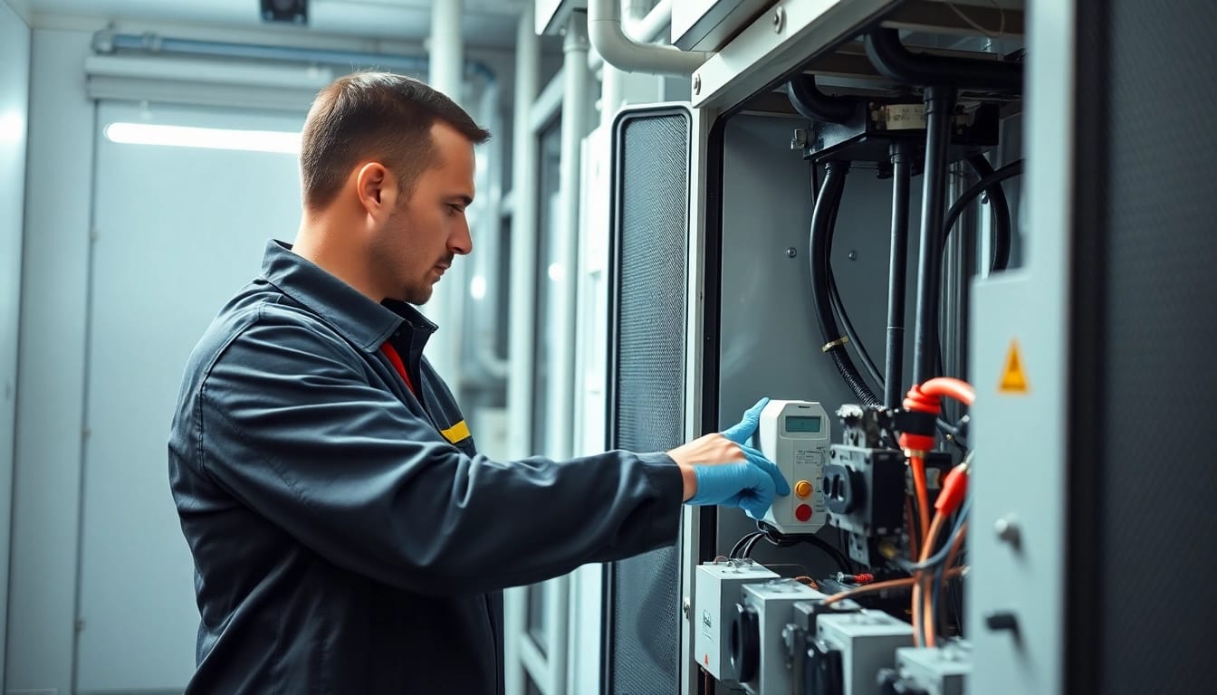 Technician conducting a DGUV V3 Prüfung on electrical equipment to ensure safety and compliance.