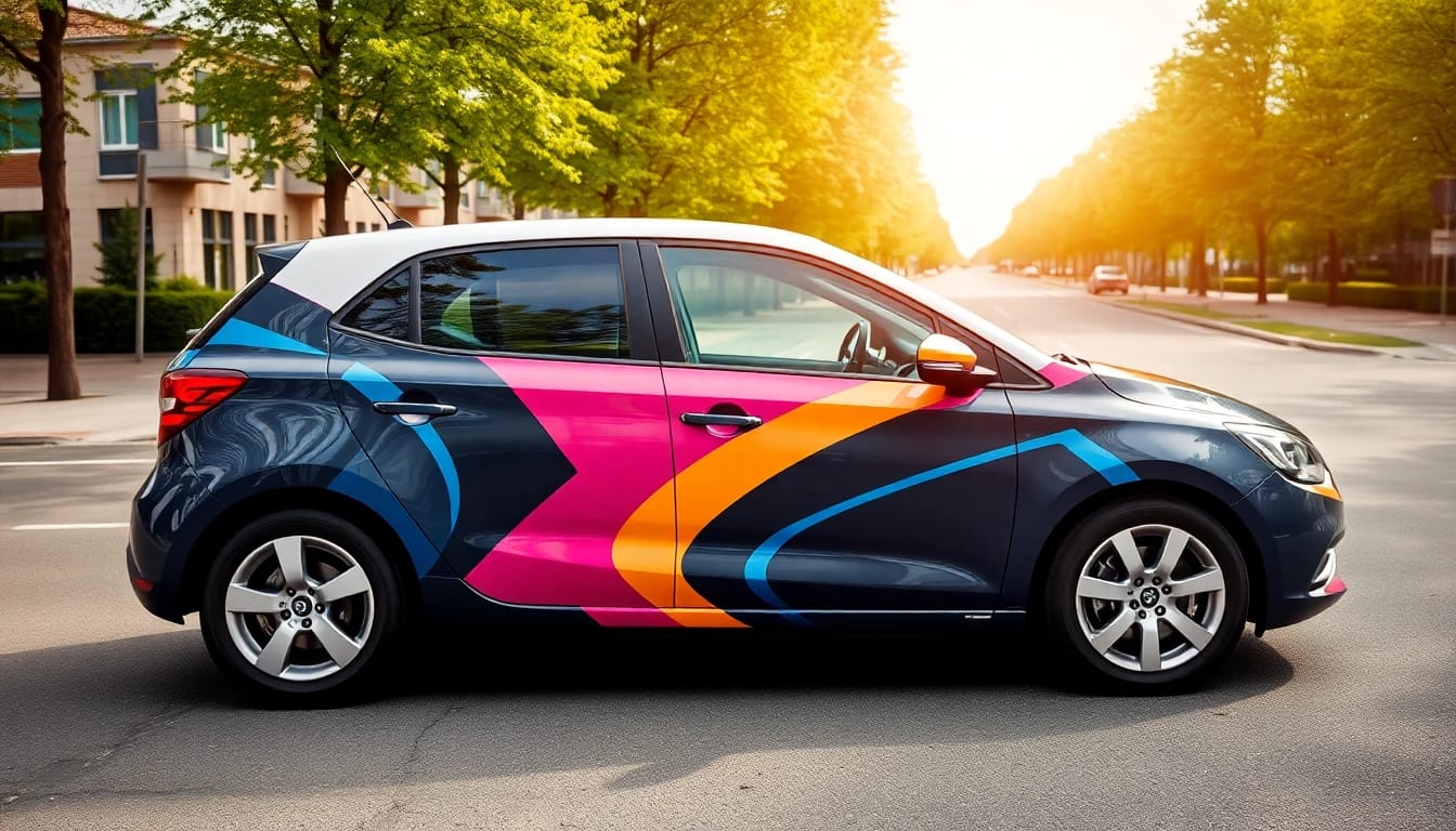 Auto bestickeren mit hochwertiger Folie, die das Fahrzeug in ein auffälliges Werbemittel verwandelt.