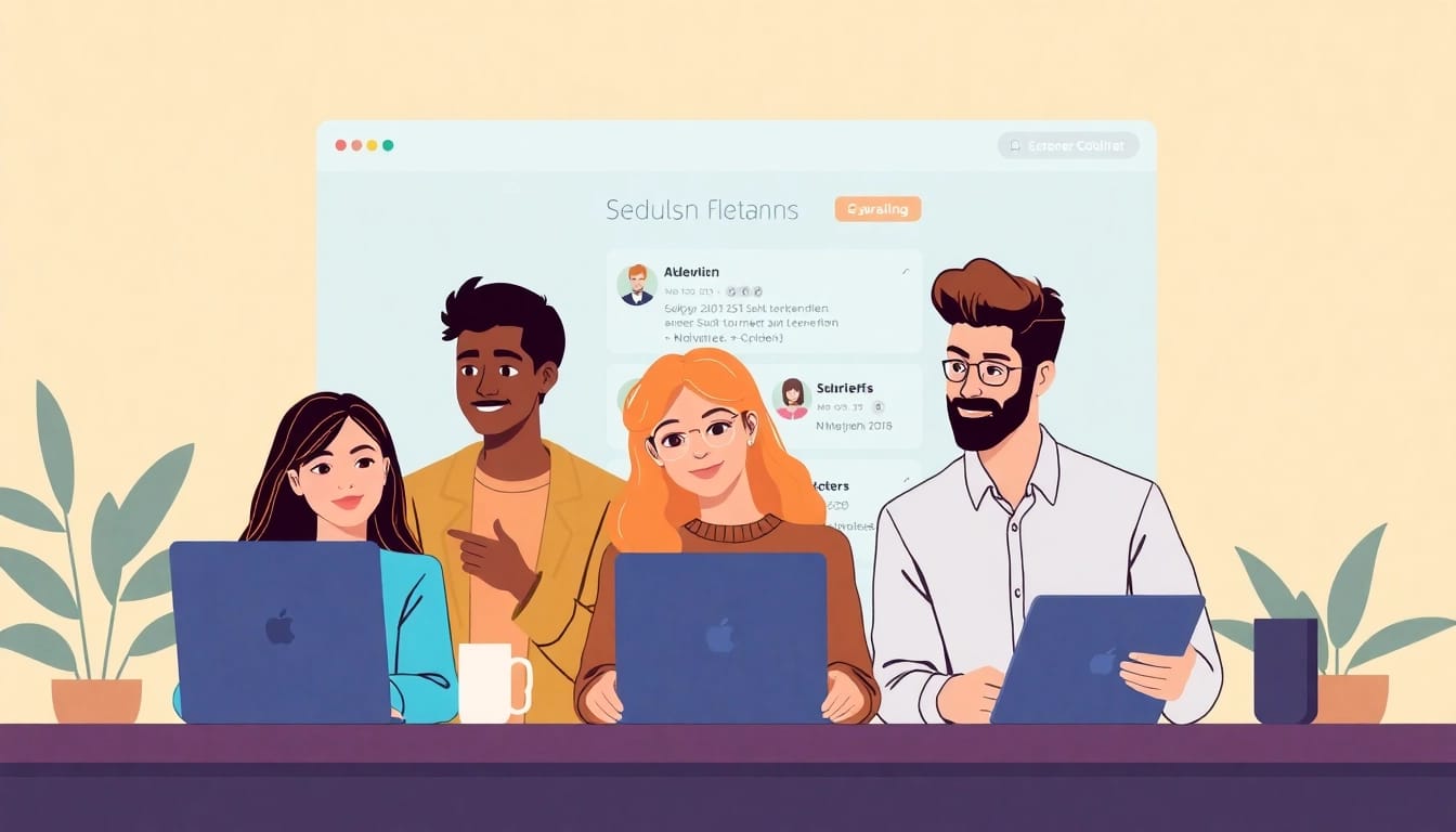 Job seekers exploring Stellenangebote on a digital platform in a modern and welcoming environment.