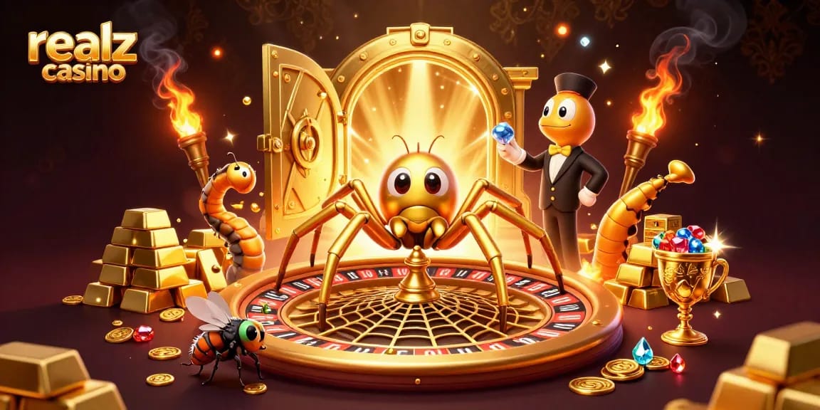 Experience realz casino excitement with a fly nervously betting at a roulette wheel.web