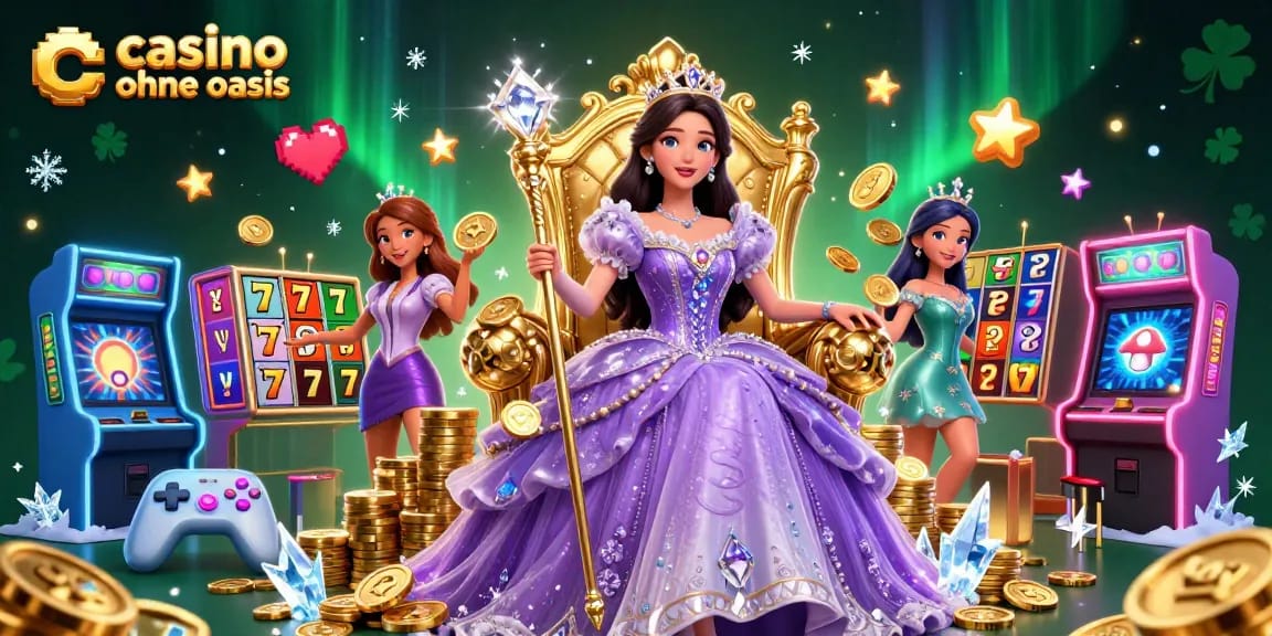 Enjoy casino ohne oasis through vibrant digital artwork showcasing thrilling slot games and a royal theme.