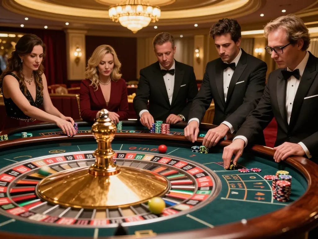 Go8 players engaging at a roulette table, providing an exciting gambling experience.