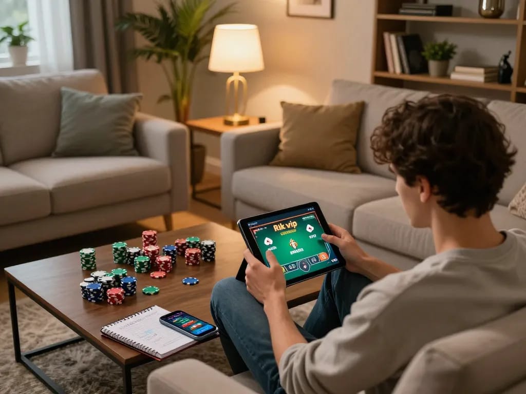 Chơi game poker chiến lược hấp dẫn trên Rik vip với không gian thoải mái tại nhà và giao diện máy tính bảng rõ ràng.