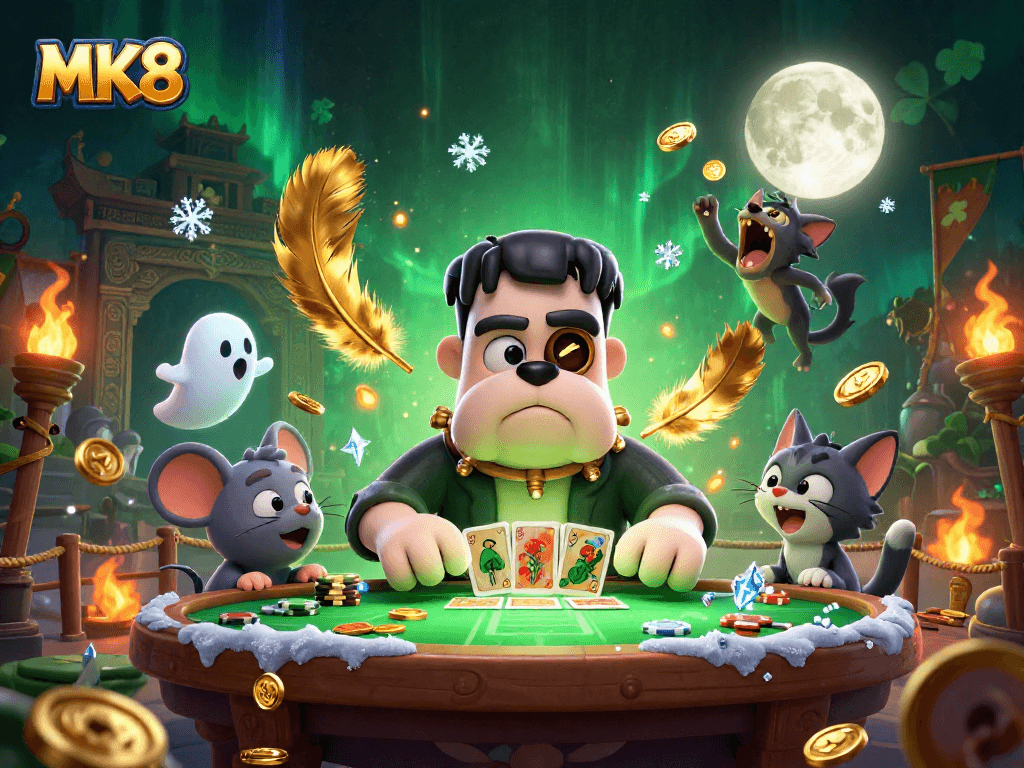 Bet at MK8's exciting casino scene amid glowing characters and dynamic game elements.