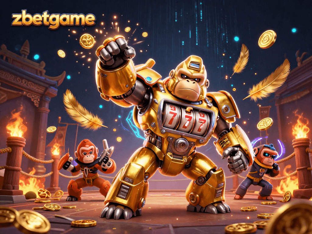 Experience thrilling wins with zbetgame's exciting casino adventure featuring a golden gorilla mech!