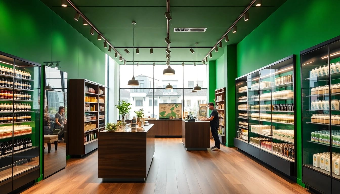 Entdecken Sie die vielfältigen Produkte im CBD Shop Zürich, stilvoll präsentiert.