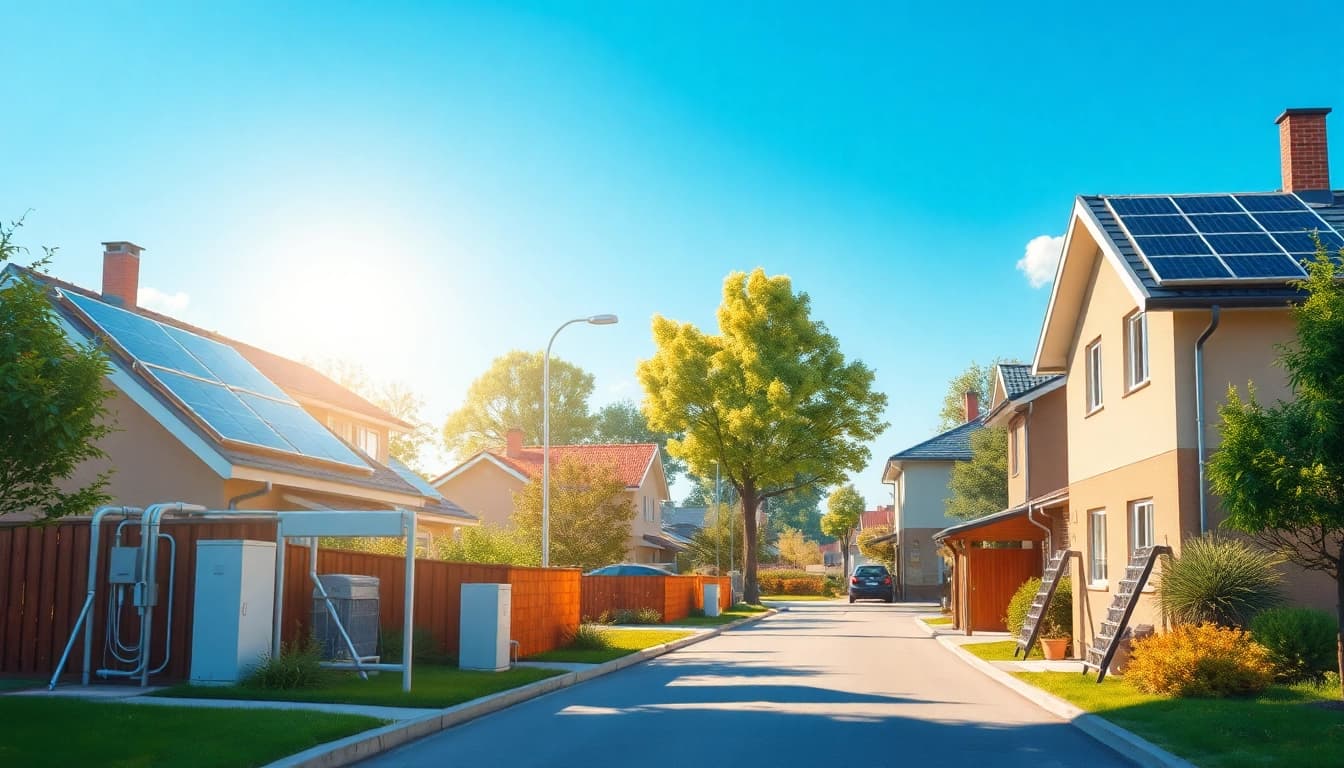 Heizungsgesetz (GEG) Austauschpflicht und energiefreundliche Heizsysteme in einem modernen Wohnumfeld.