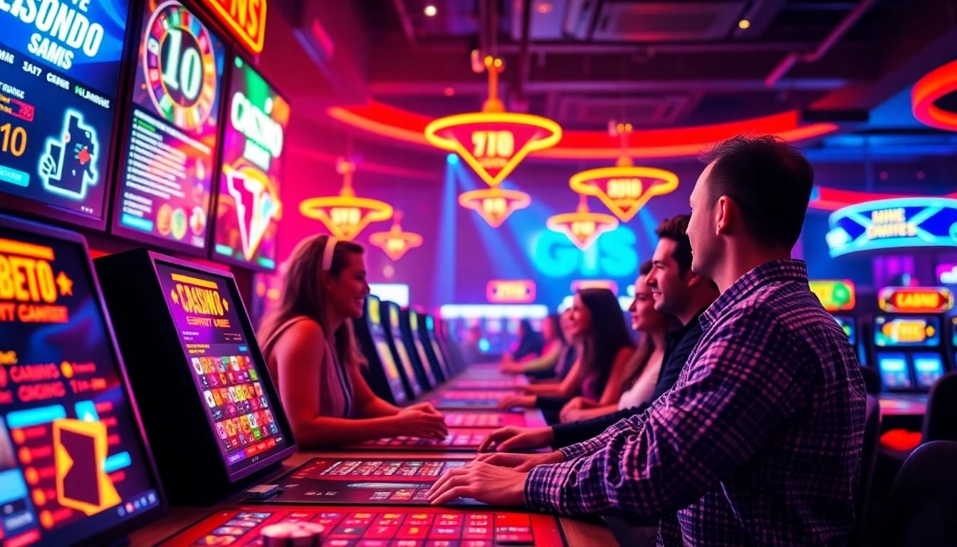 Exciting gameplay at an online casino schweiz with colorful slots and players enjoying their time.