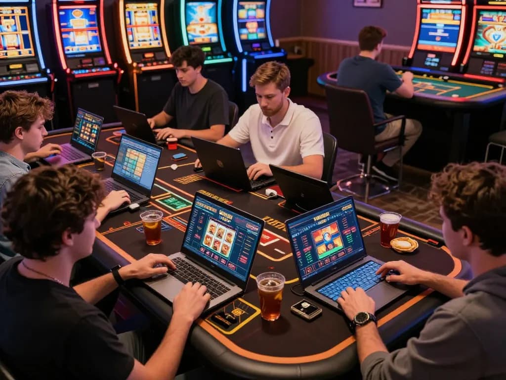Players engaging with mk8 online casino gaming on laptops and tablets, showcasing dynamic gameplay.
