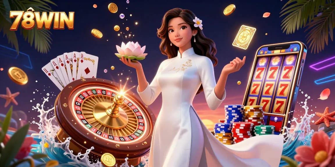 Experience the thrill of 78WIN with stunning casino elements and vibrant visuals.
