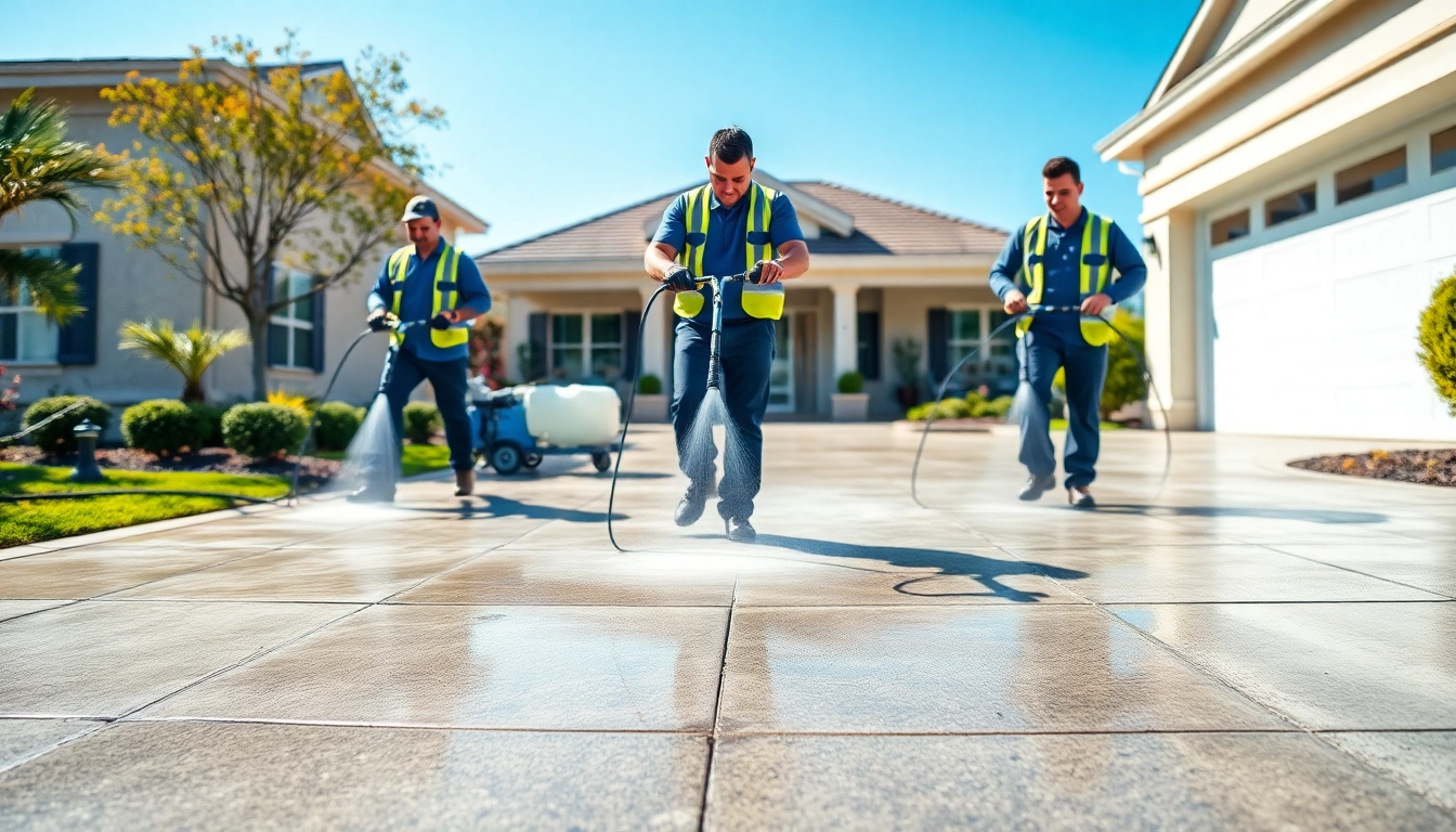 Concrete cleaning service in action, showcasing transformation and professionalism.