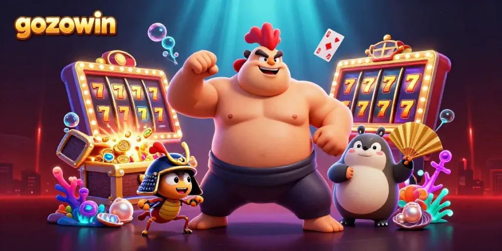 Spin the reels with gozowin’s vibrant slots and lively characters in a captivating casino scene.