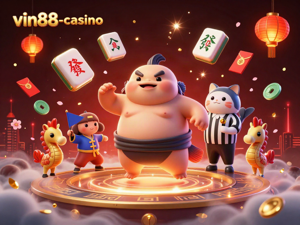 Experience the excitement at vin88-casino with vibrant casino elements and playful characters.