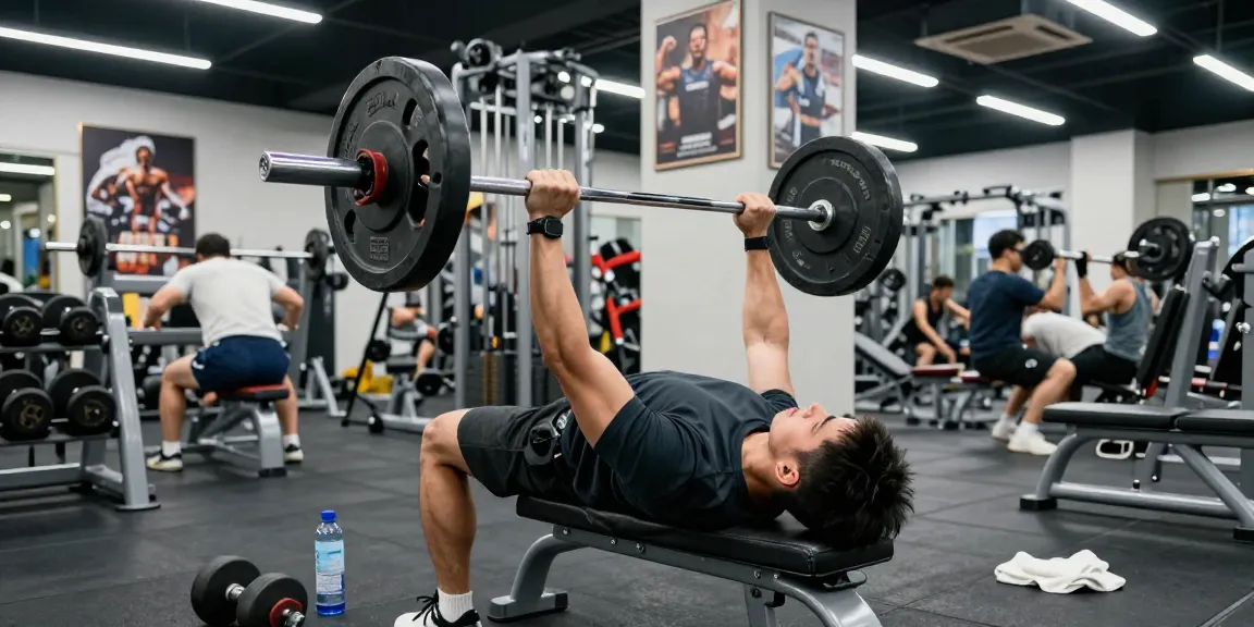 Sportlicher Bodybuilder hebt Gewichte in einer dynamischen Fitnessumgebung und repräsentiert Anabolika Shop Deutschland mit Entschlossenheit im Gesicht.