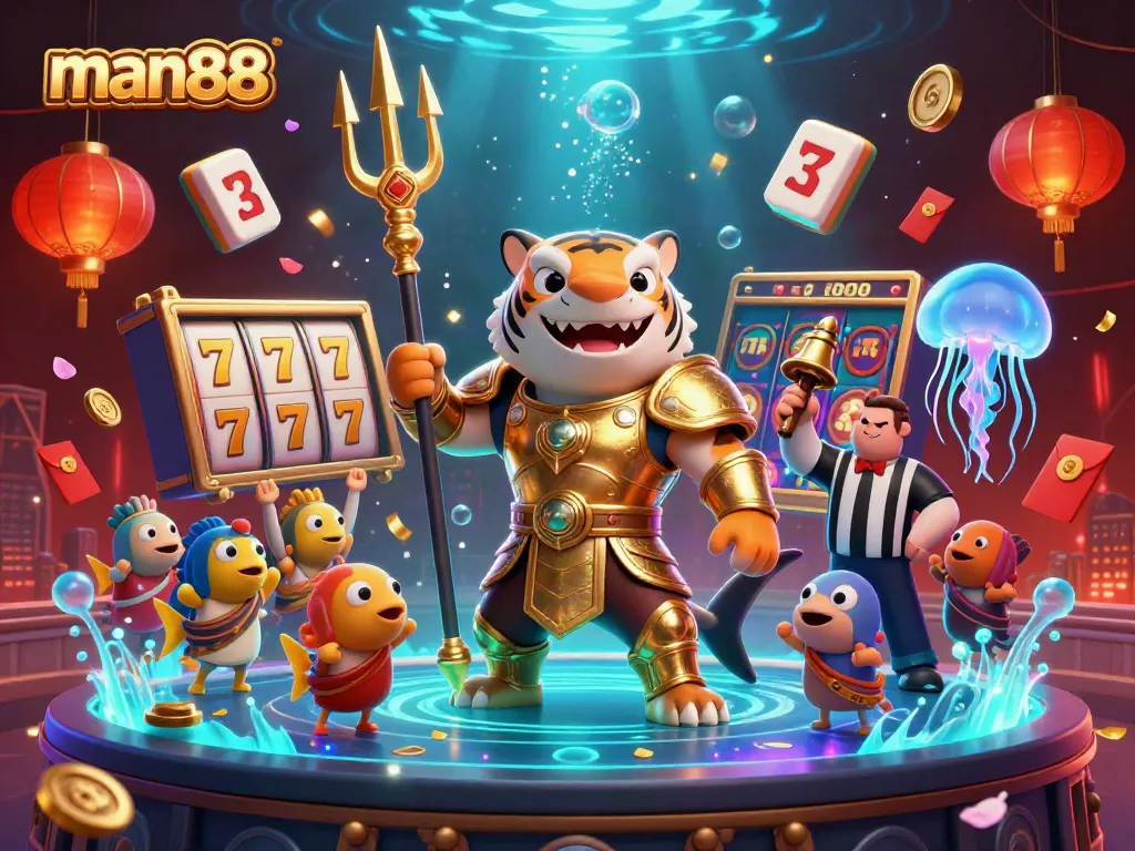 Experience thrilling moments at man88 online casino with vibrant jackpot excitement and lively characters.