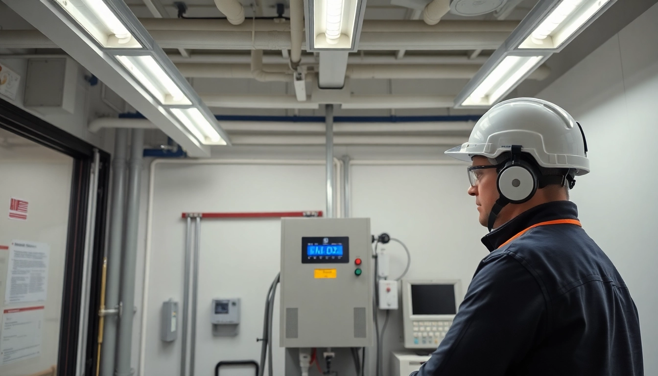 Technician conducting a DGUV V3 Prüfung, showcasing safety compliance in an organized work environment.