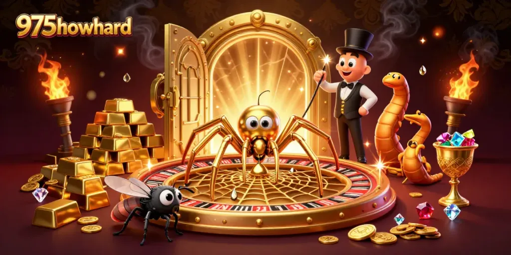 Bet on the vibrant roulette wheel surrounded by gold treasures at 975howard's thrilling casino!