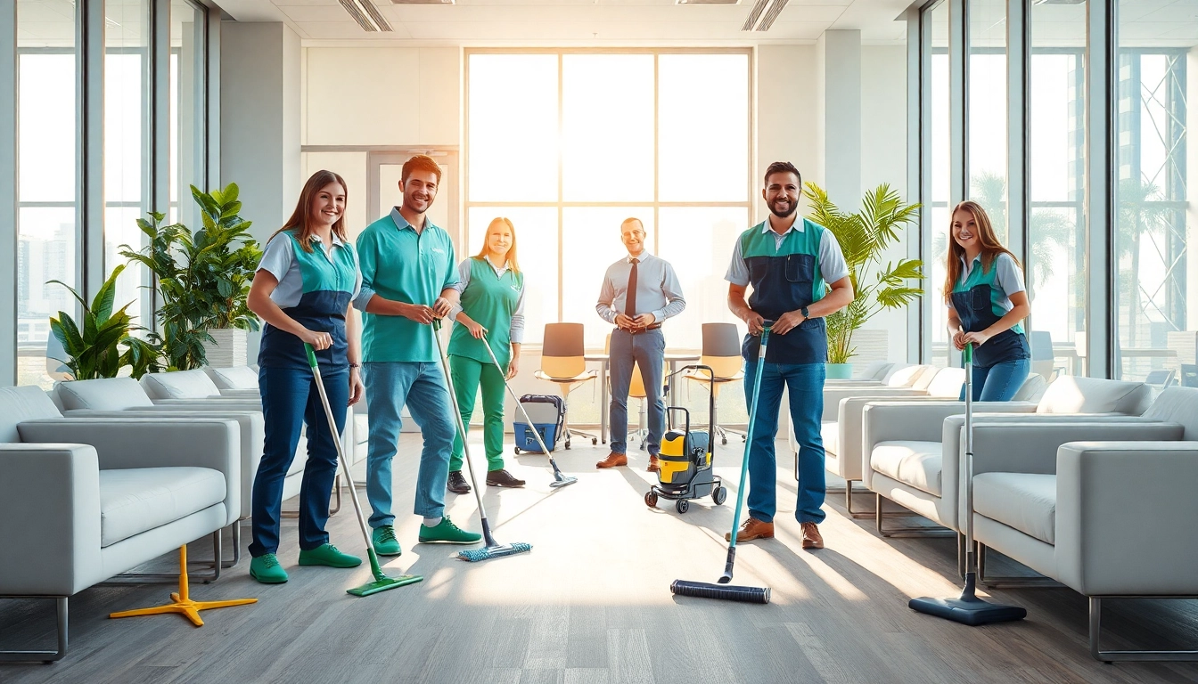 Effektive Gebäudereinigung Ulm in modernem Büro mit professionellen Reinigungsmitarbeitern.