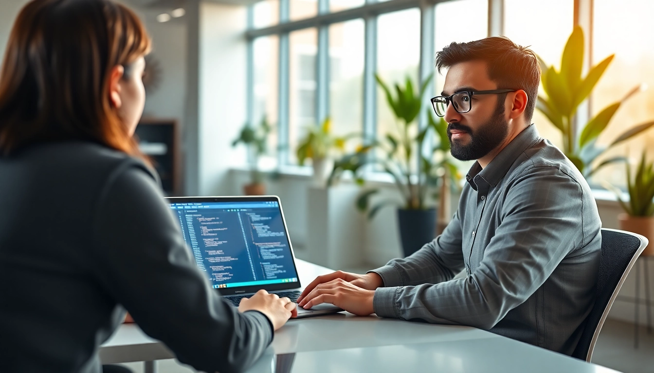 Shopware Entwickler bespricht individuelle Lösungen in einem modernen Büro und zeigt Fachkenntnisse.