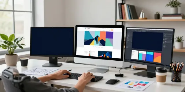 Webdesign Saarland: Designer in kreativem Büro bei der Arbeit.