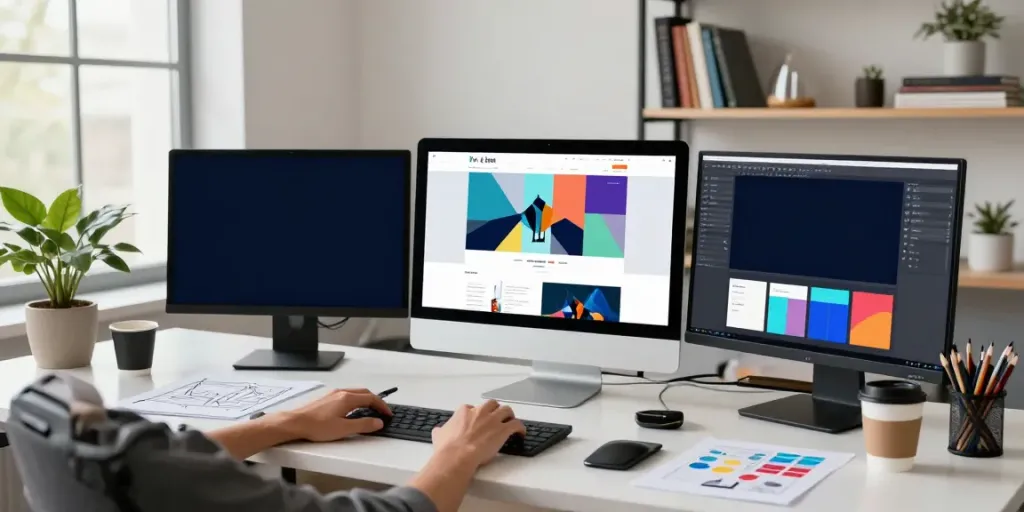 Webdesign Saarland: Designer in kreativem Büro bei der Arbeit.