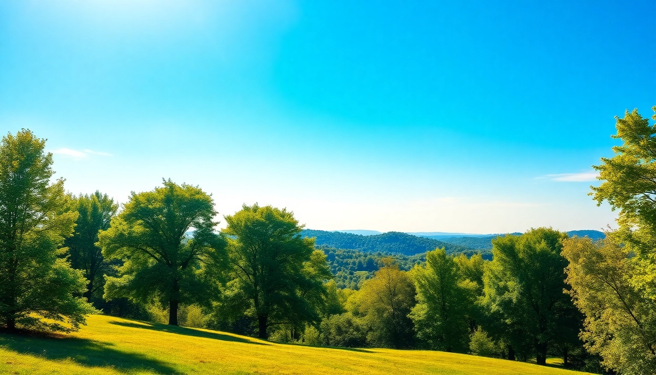 Visualize Klima through a vibrant landscape of lush greenery and a bright sky, symbolizing harmony with nature.