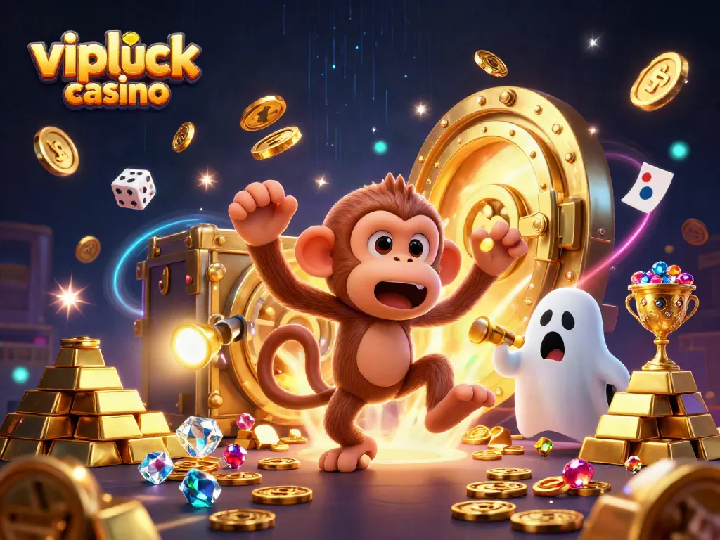 Experience the excitement of vipluck casino through an energetic 3D scene with a playful poltergeist monkey and ghost-hunter puppy.