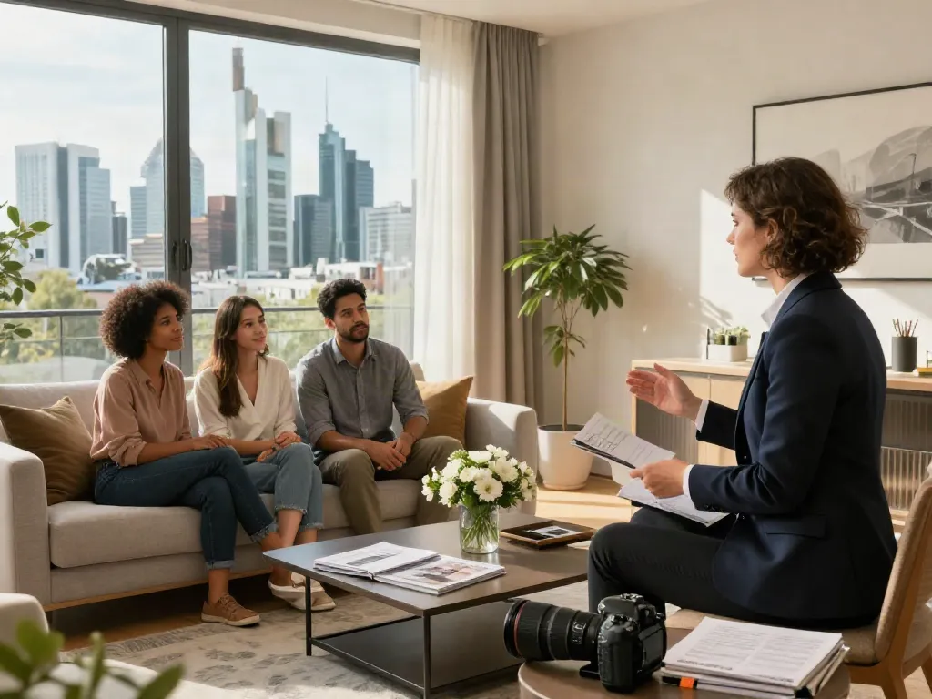 Bester Immobilienmakler Frankfurt demonstriert eine elegante Wohnung mit einer engagierten Beratung.