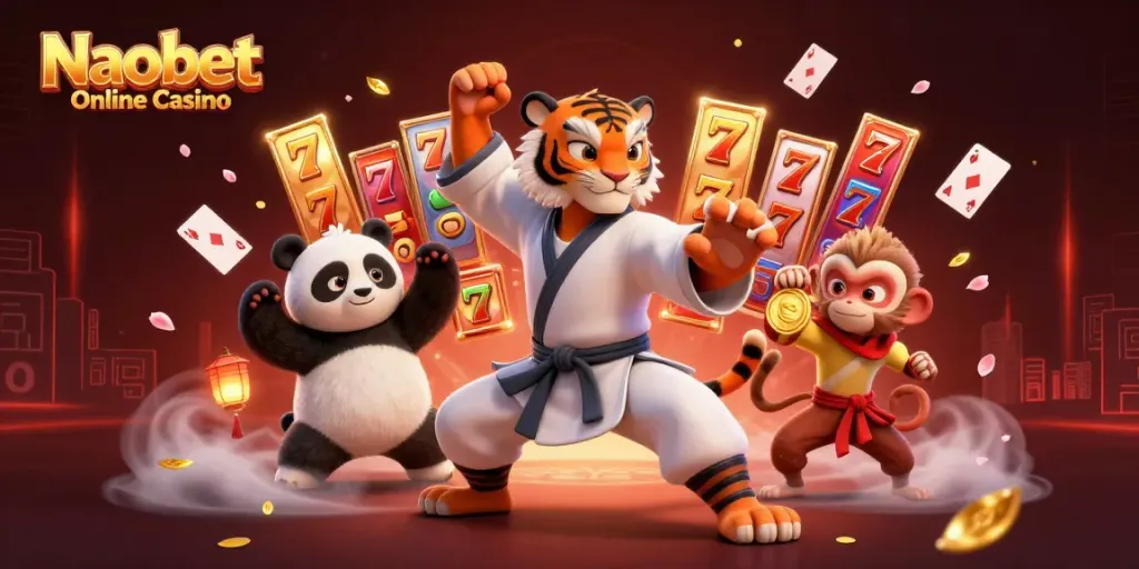 Naobet Online Casino bietet ein lebendiges 3D-Abenteuer mit Kung Fu-Charakteren im Casinostil.