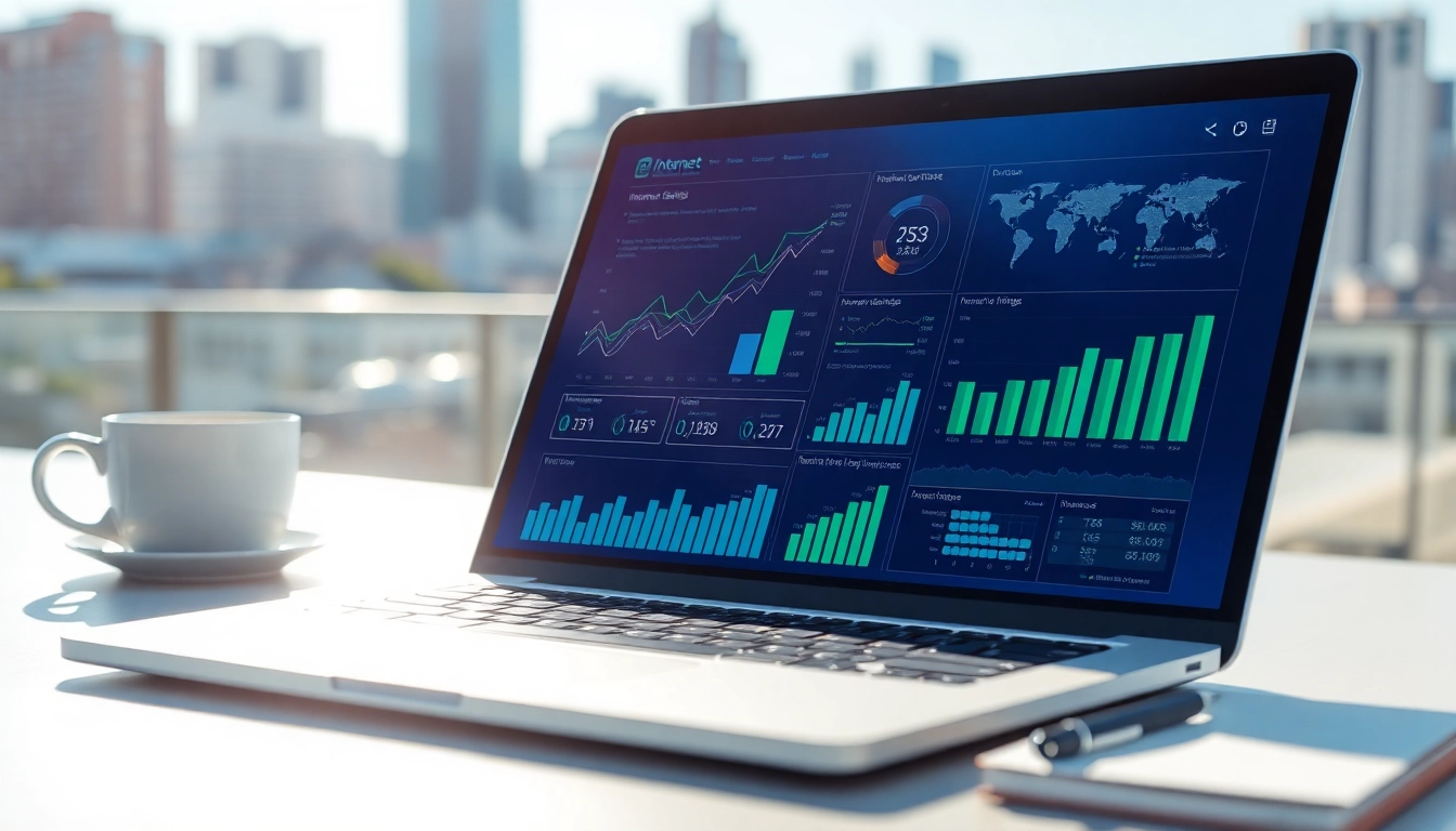 Analysing Internet Trends through a laptop displaying graphs in a dynamic setup.