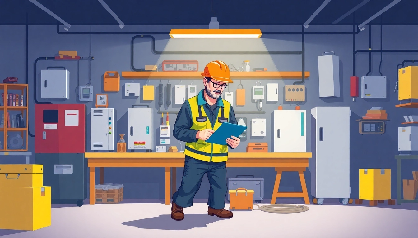 Electrician conducting a DGUV V3 Prüfung on electrical devices for workplace safety.