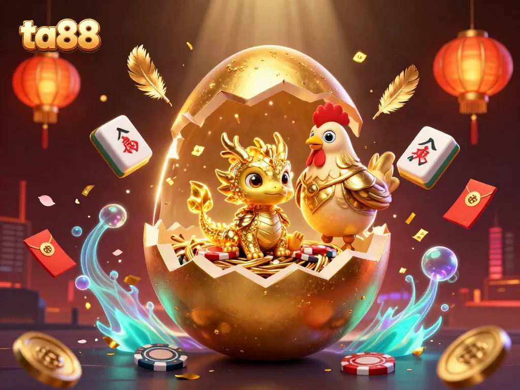 Experience the thrill of ta88 as a golden dragon emerges from a nest of poker chips.