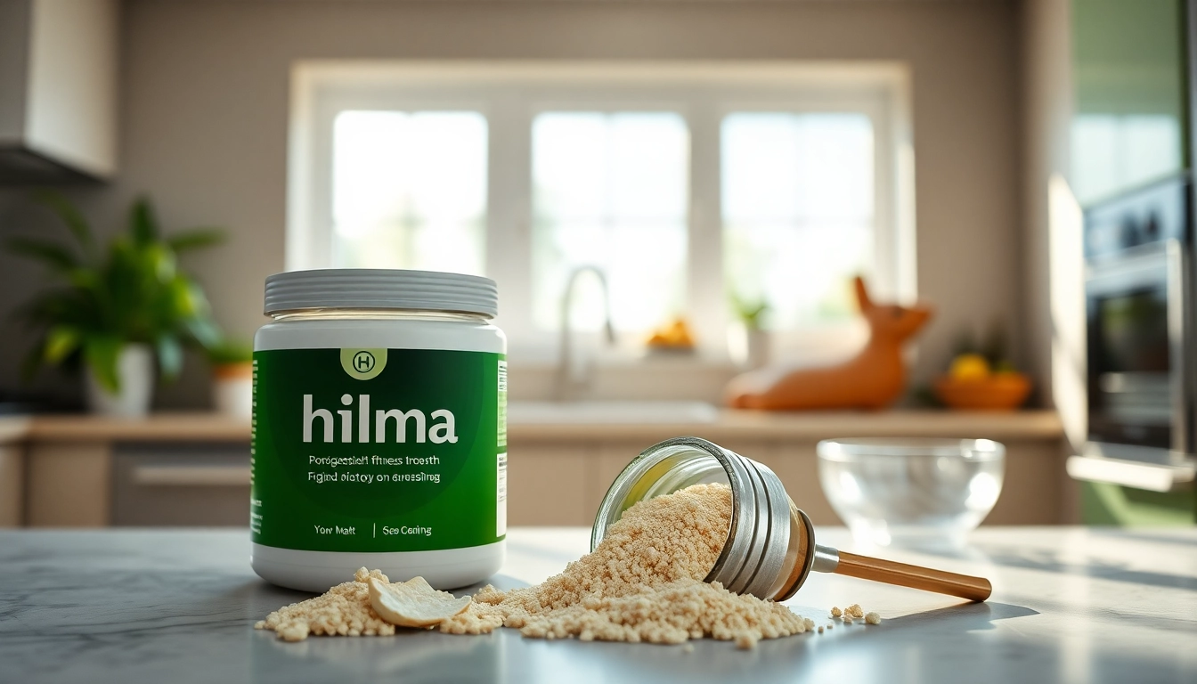 hilma biocare Produktverpackung mit edler Textur in einer modernen Küche präsentieren.