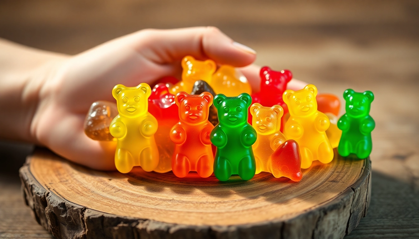 Greife nach leckeren THC Gummibären in bunten Farben, perfekt für den Genuss.