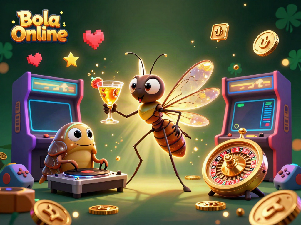 Engage in thrilling gameplay with Bola Online, featuring a lively casino mascot and vibrant gaming elements.