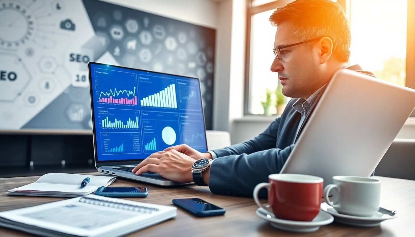 SEO Tipps für effektive digitale Marketingstrategien analysierend am Laptop.