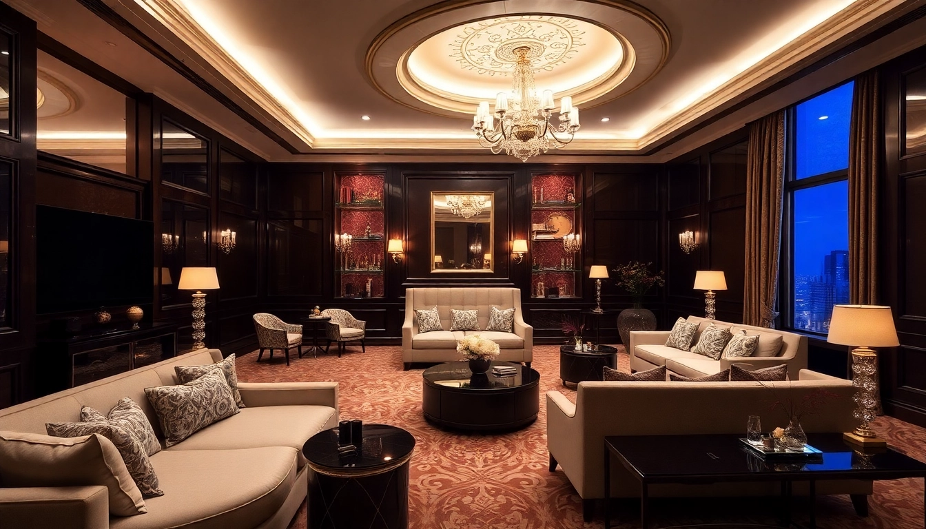 Experience luxury in a beautifully decorated room with elegant furnishings and warm lighting.