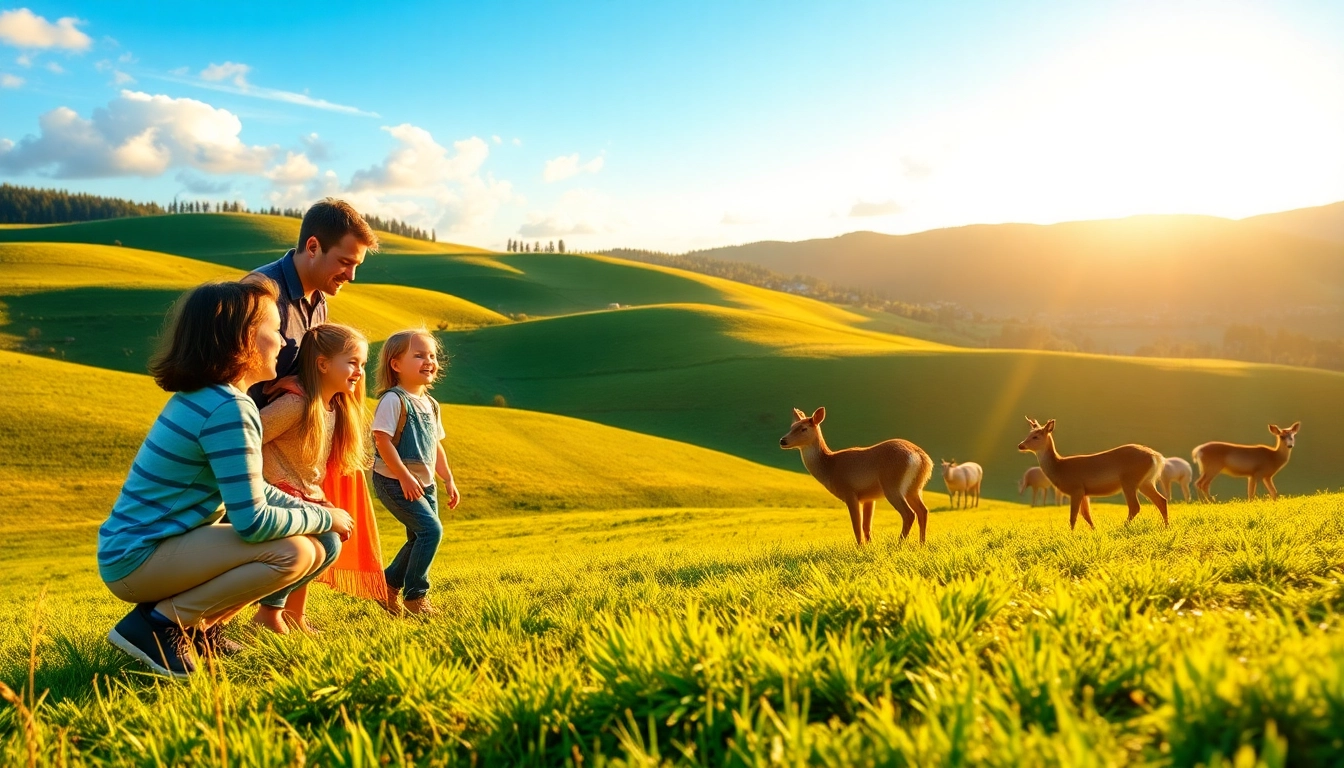 Experience the excitement at schwarze-berge.de with families observing deer feeding in a picturesque, vibrant wildlife park setting.