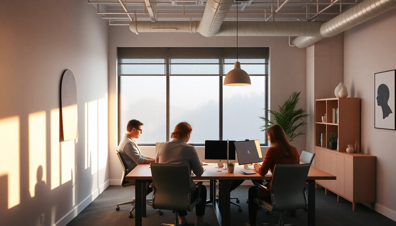 Erleben Sie Newplacement in einer inspirierenden Büroszene mit modernem Design und Teamarbeit.