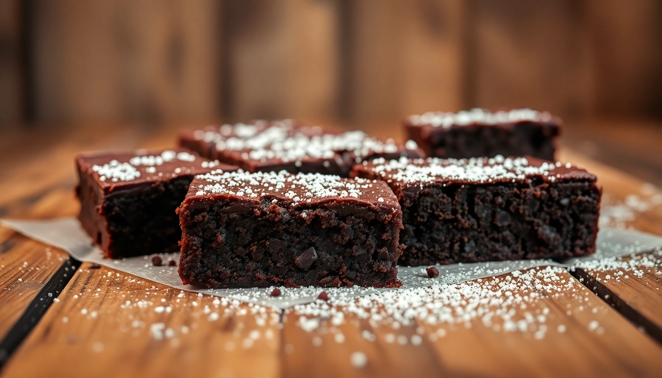 Indulge in luscious weed brownies featuring rich chocolate and a dusting of powdered sugar.