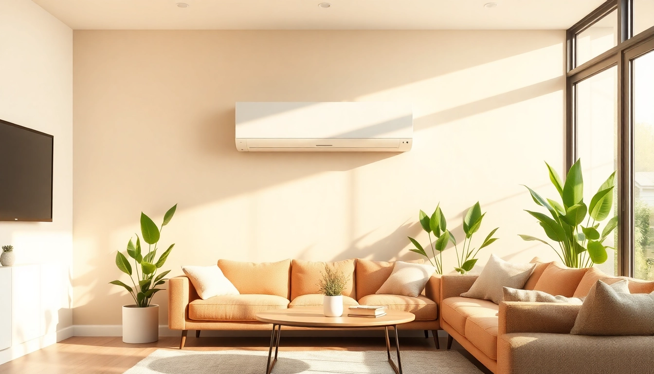 Showcase a Klimaanlage unit elegantly installed in a contemporary living space to enhance air quality.